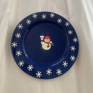 Waechtersbach for Noble Excellence, SNOWMAN. Blue 9-Inch Plates. Set of 4. Rare.